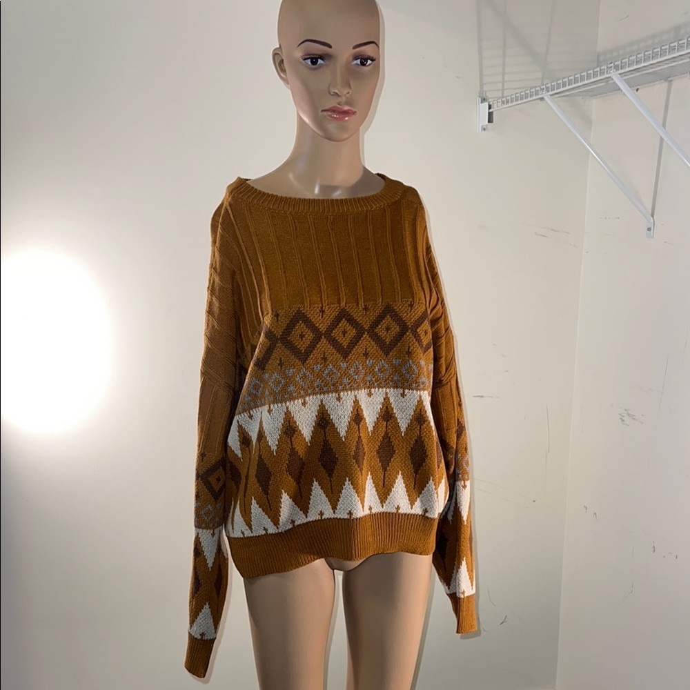 SHEIN Brown and White Geometric Sweater (#28)